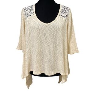 Women's Cream Lace-Trim Scoop Neck Top